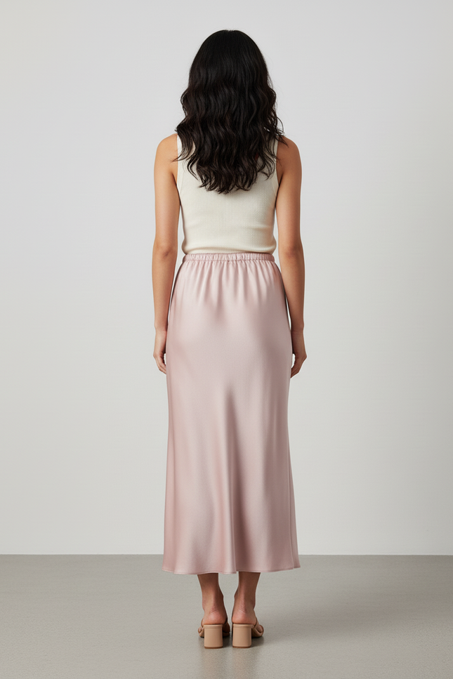 Jupe Satin Rose Poudré Fluide Élégante