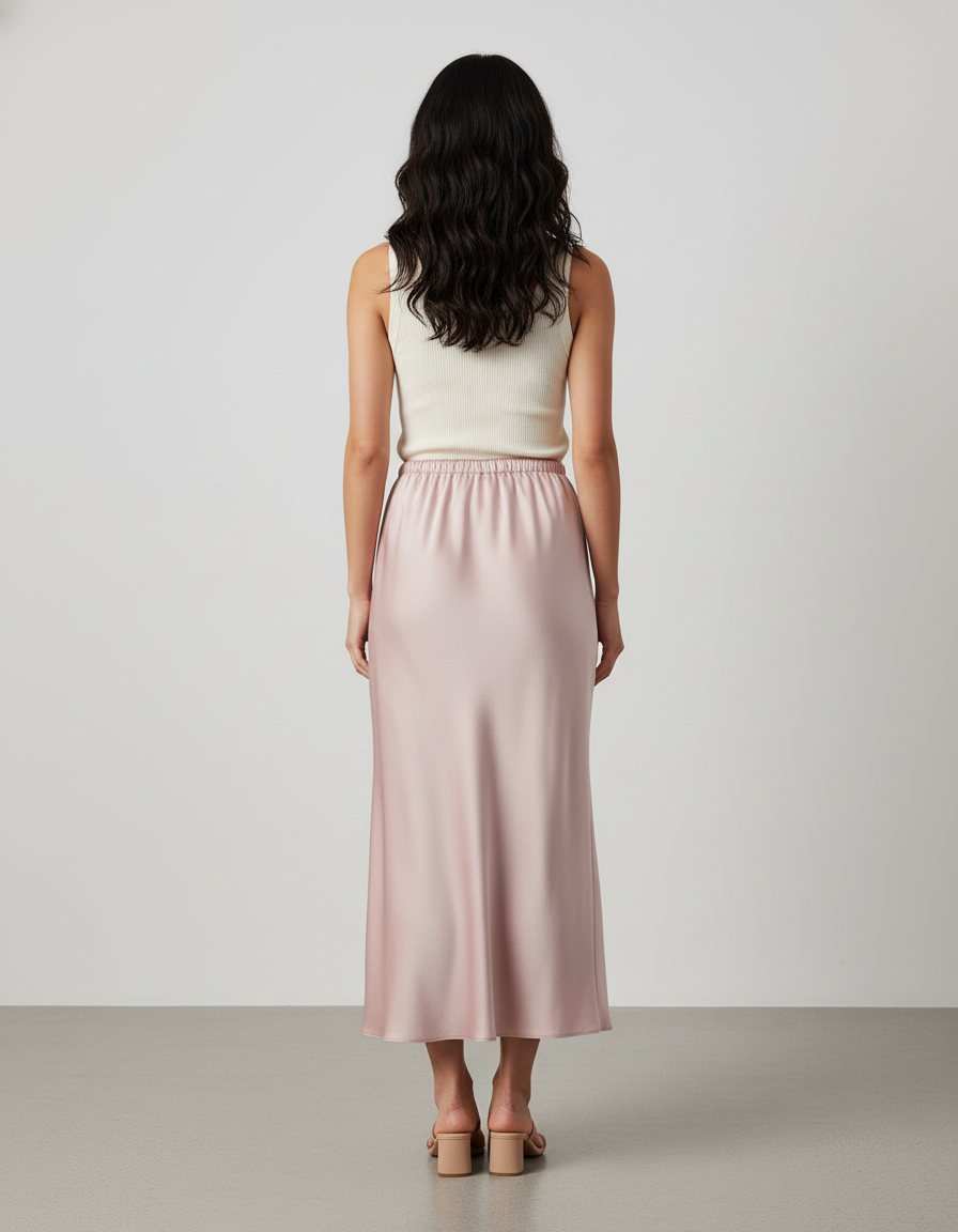 Jupe Satin Rose Poudré Fluide Élégante