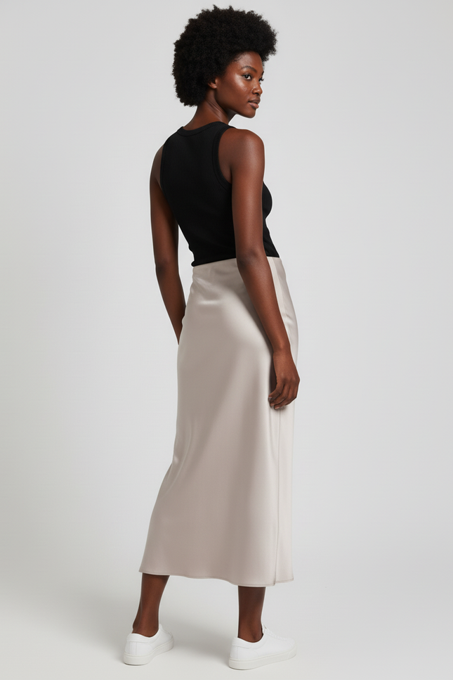 Jupe Satin Champagne A-Line Élégante