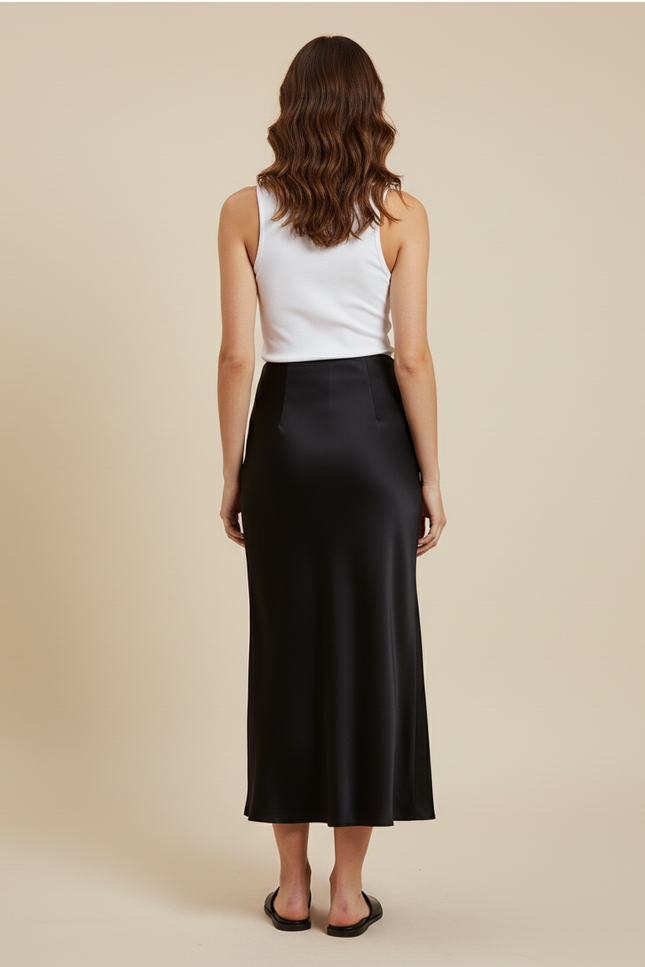 Jupe Satin Noire A-Line Élégante