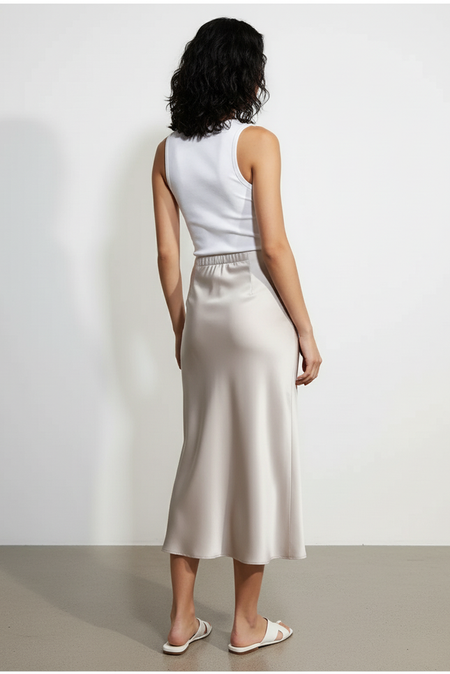 Jupe Satin Champagne Midi Fluide Légère