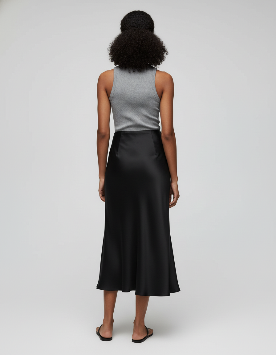 Jupe Satin Noire Fluide Élégante Charismatique
