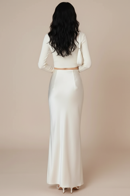 Jupe Satin Longue Ivoire Élégante
