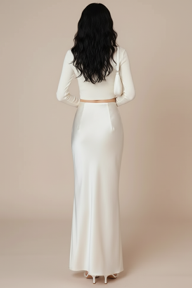 Jupe Satin Longue Ivoire Élégante