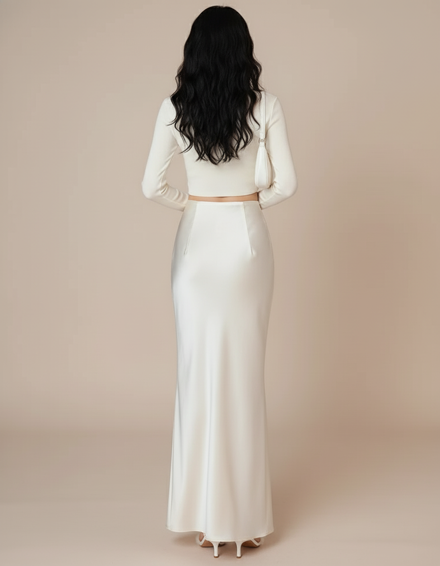 Jupe Satin Longue Ivoire Élégante