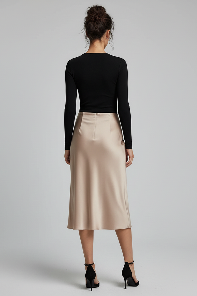 Jupe Satin Champagne A-Line Élégante Structurée