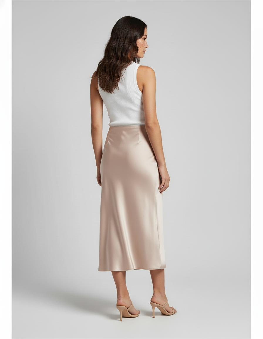 Jupe Satin Champagne Fluide Élégante Brillante