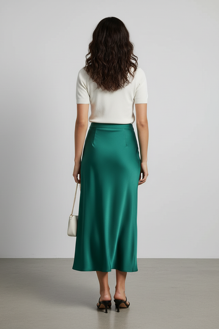 Jupe Satin Émeraude Fluide Élégante