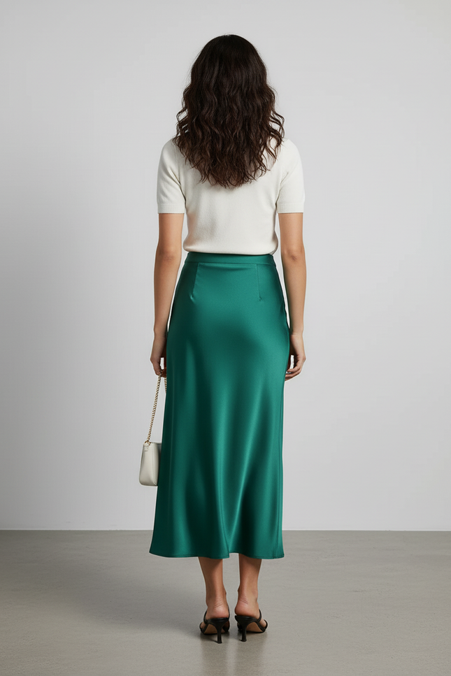 Jupe Satin Émeraude Fluide Élégante