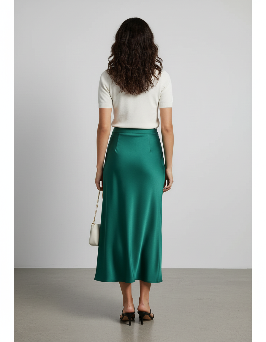Jupe Satin Émeraude Fluide Élégante