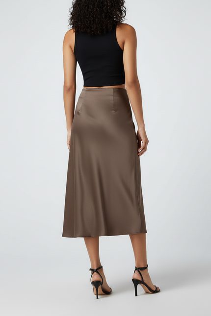 Jupe Satin Moka Fluide Élégante