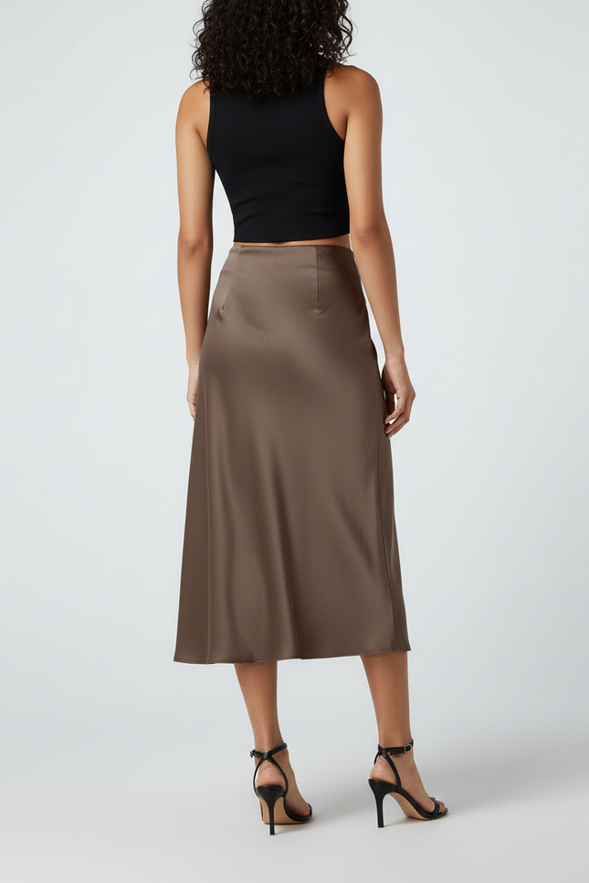Jupe Satin Moka Fluide Élégante