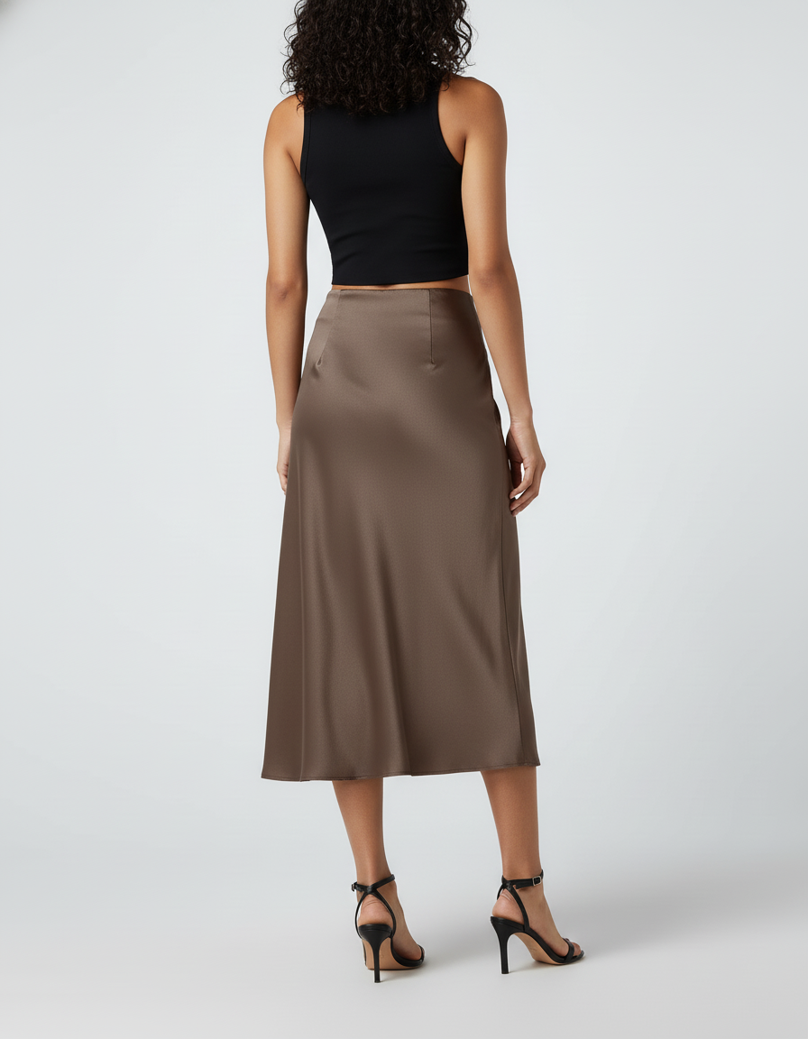 Jupe Satin Moka Fluide Élégante