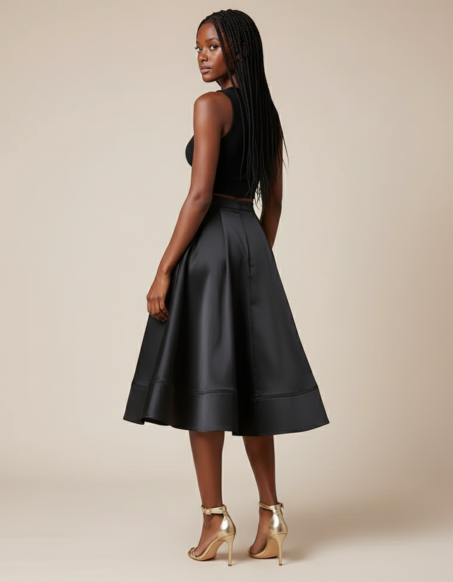 Jupe Cloche Satin Noir