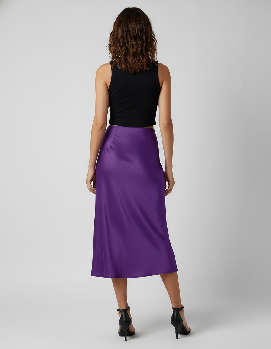 Jupe Satin Violette Fluide Élégante Raffinée