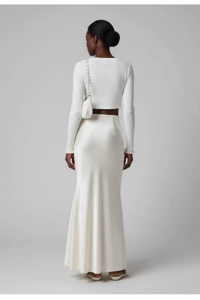 Jupe Satin Champagne Longue Fluide Fluide