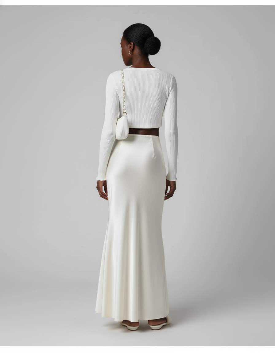 Jupe Satin Champagne Longue Fluide Fluide