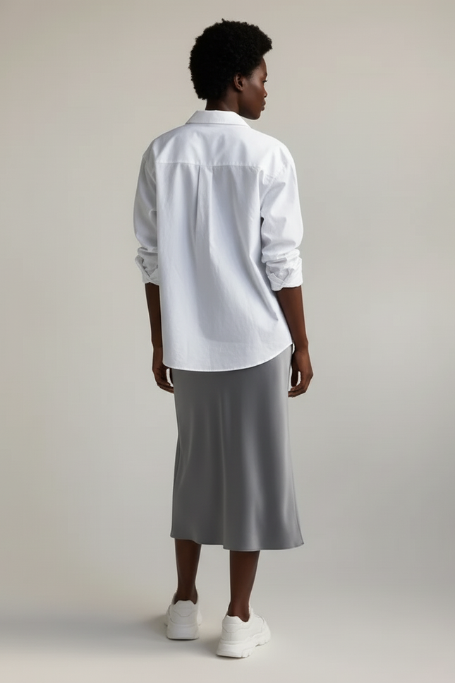 Jupe Satin Grise Fluide Élégante Urbaine