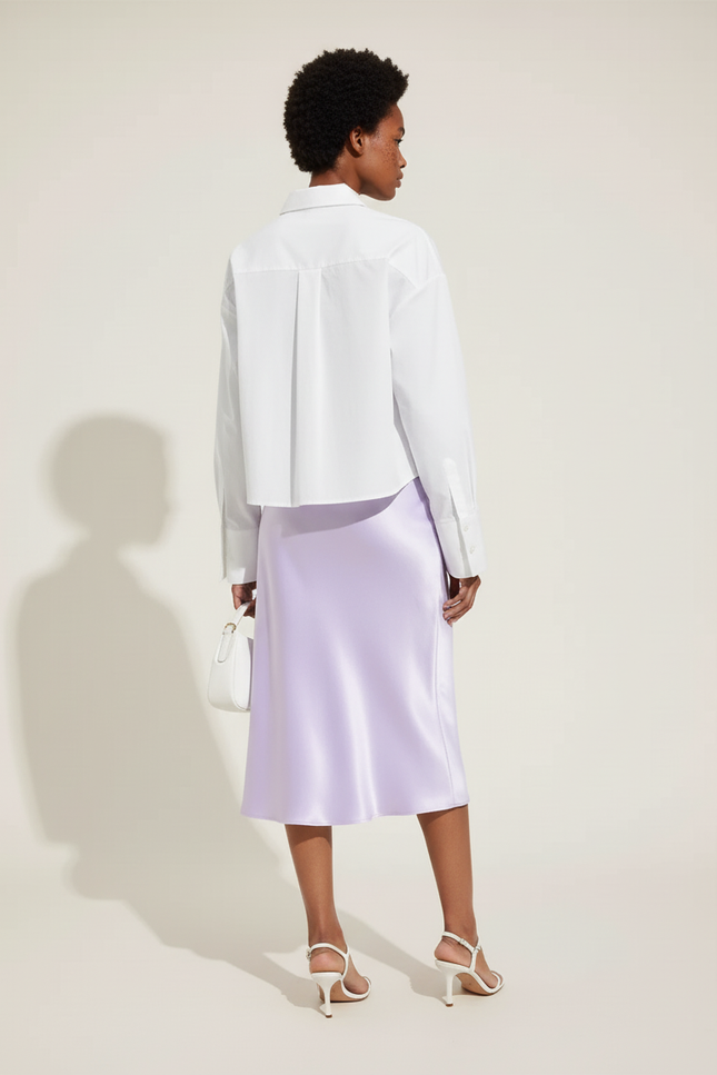 Jupe Satin Lavande Midi Élégante