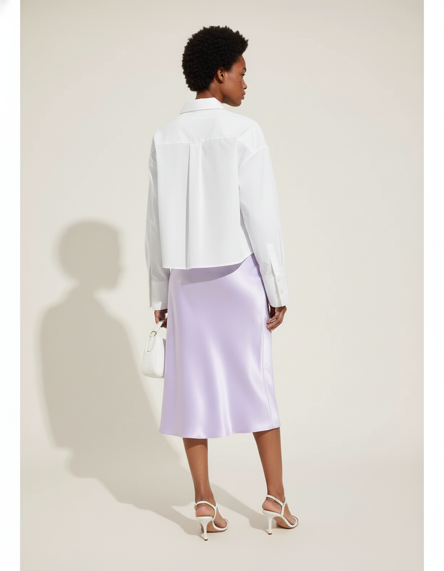 Jupe Satin Lavande Midi Élégante