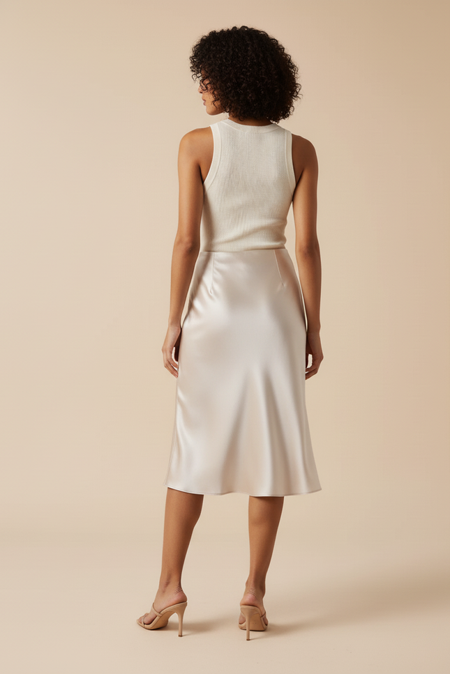 Jupe Satin Champagne Midi Élégante