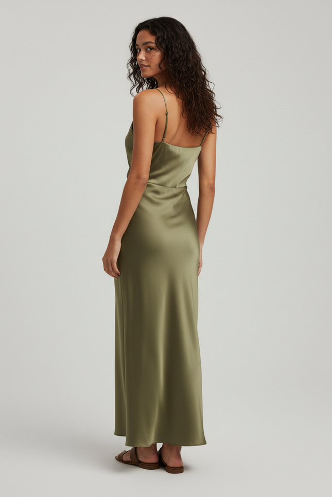 Jupe Satin Vert Olive Fluide