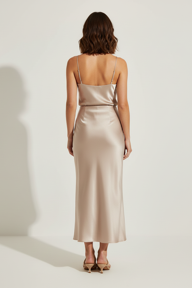 Jupe Satin Beige Fluide Élégante