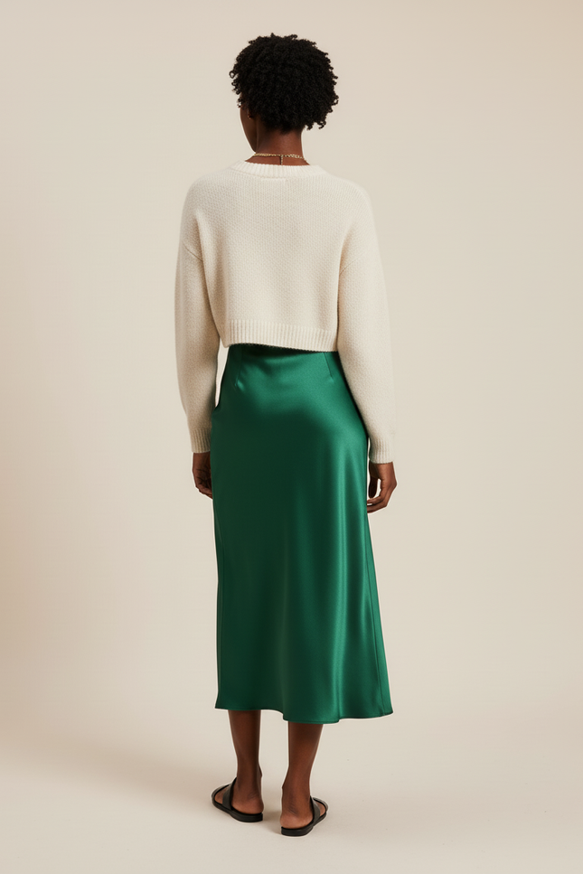 Jupe Satin Émeraude Fluide Élégante Profonde