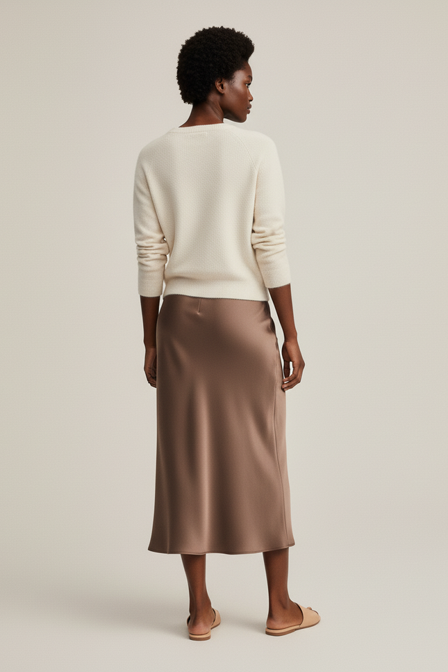 Jupe Satin Fluide Marron Élégante Sobre