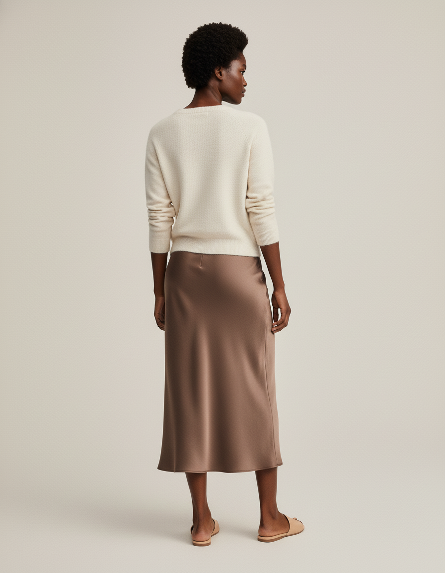 Jupe Satin Fluide Marron Élégante Sobre