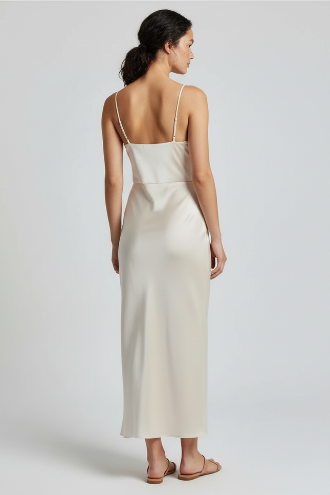 Jupe Satin Crème Midi Élégante Chic