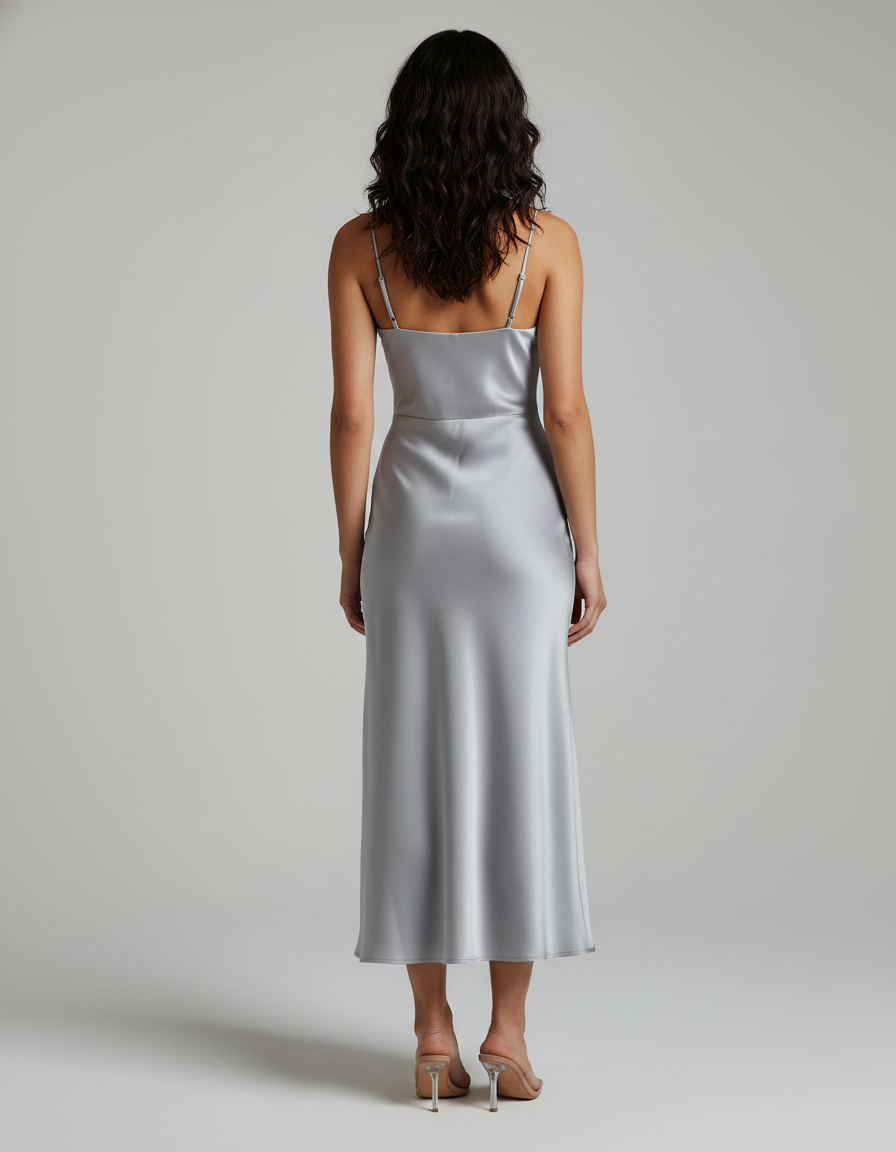 Jupe Satin Argentée Fluide Élégante Lumineuse