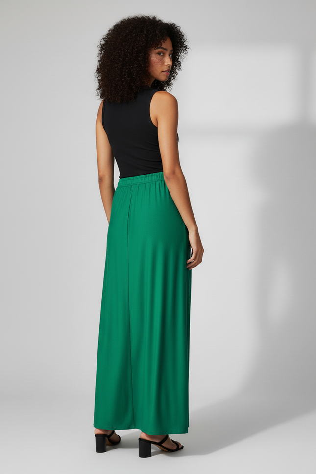 Jupe Satin Verte Longue Fluide