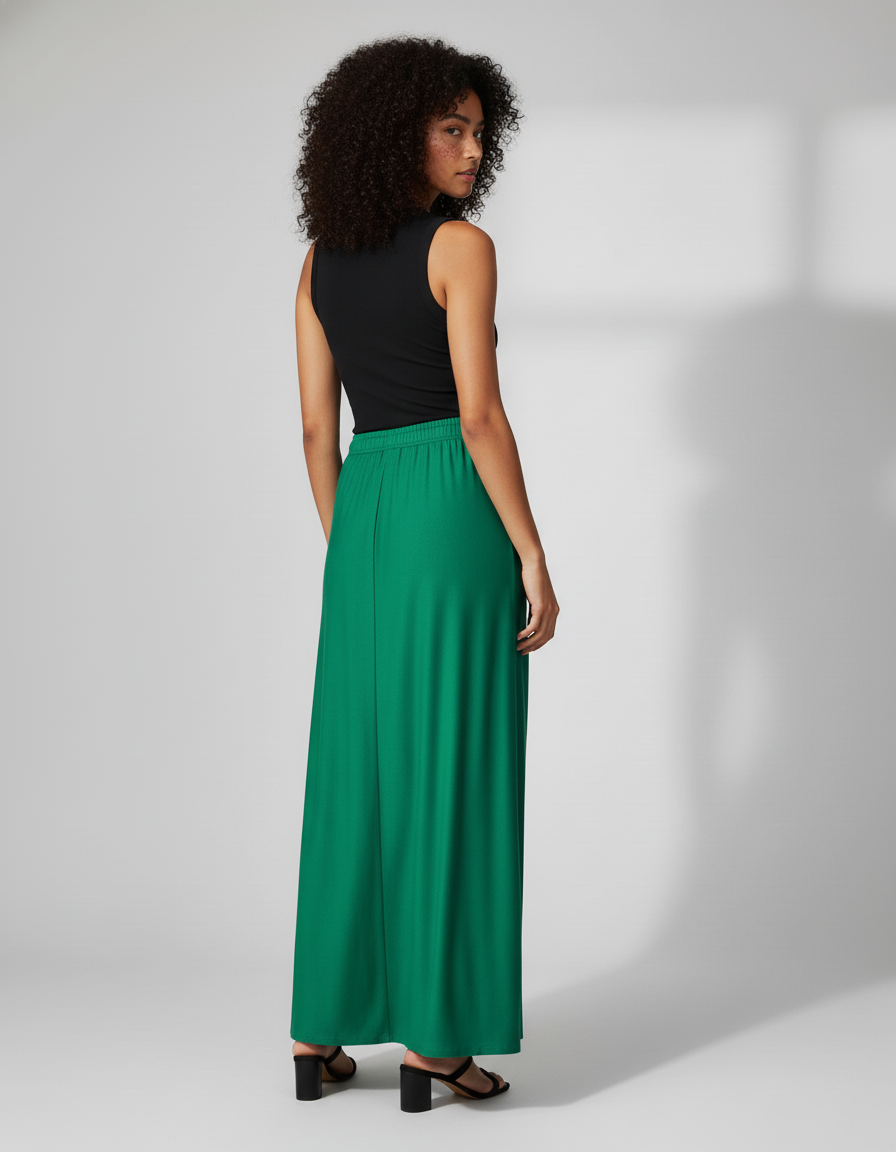 Jupe Satin Verte Longue Fluide