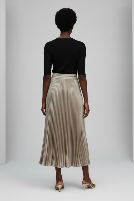 Jupe Plissée Satin Beige