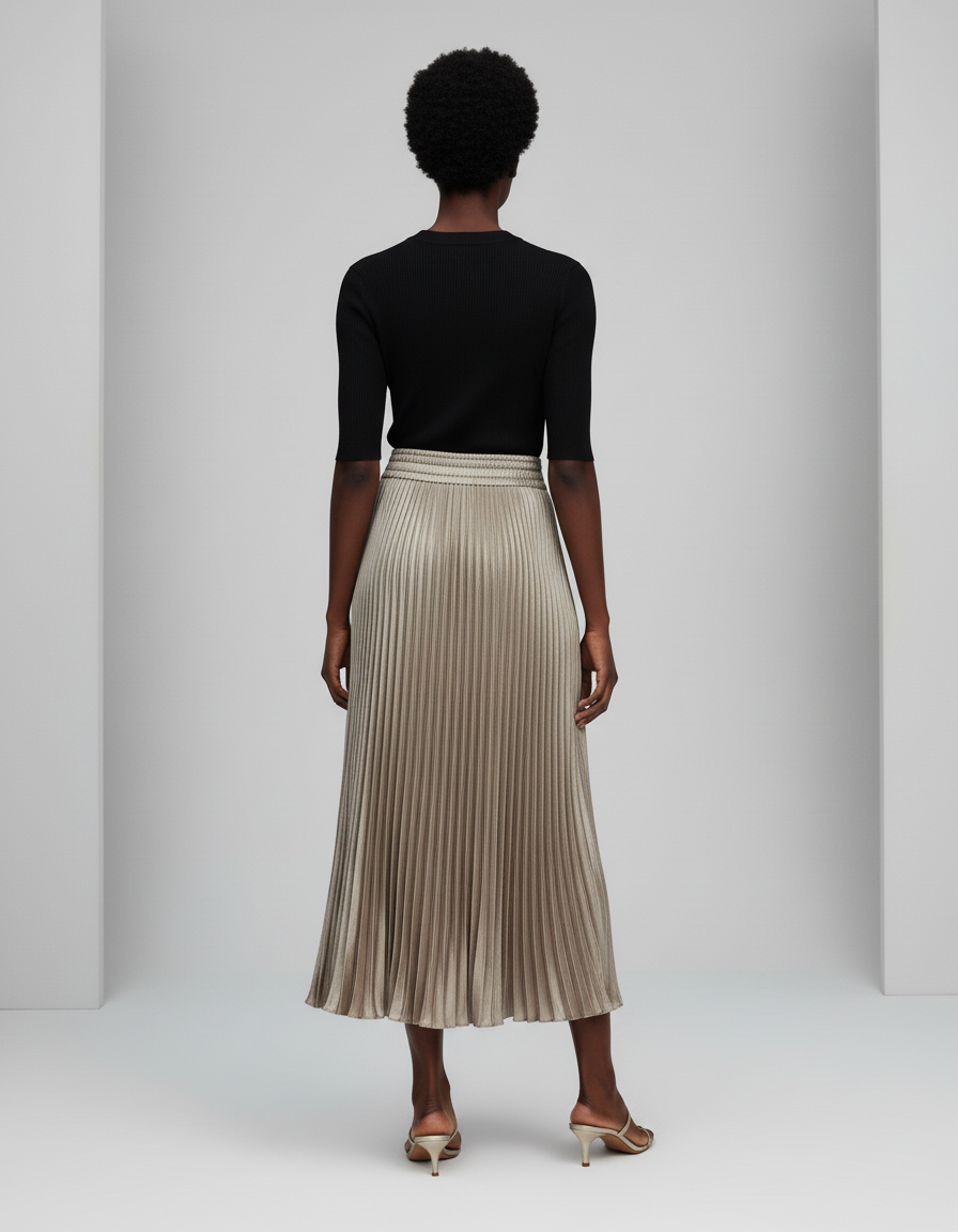 Jupe Plissée Satin Beige