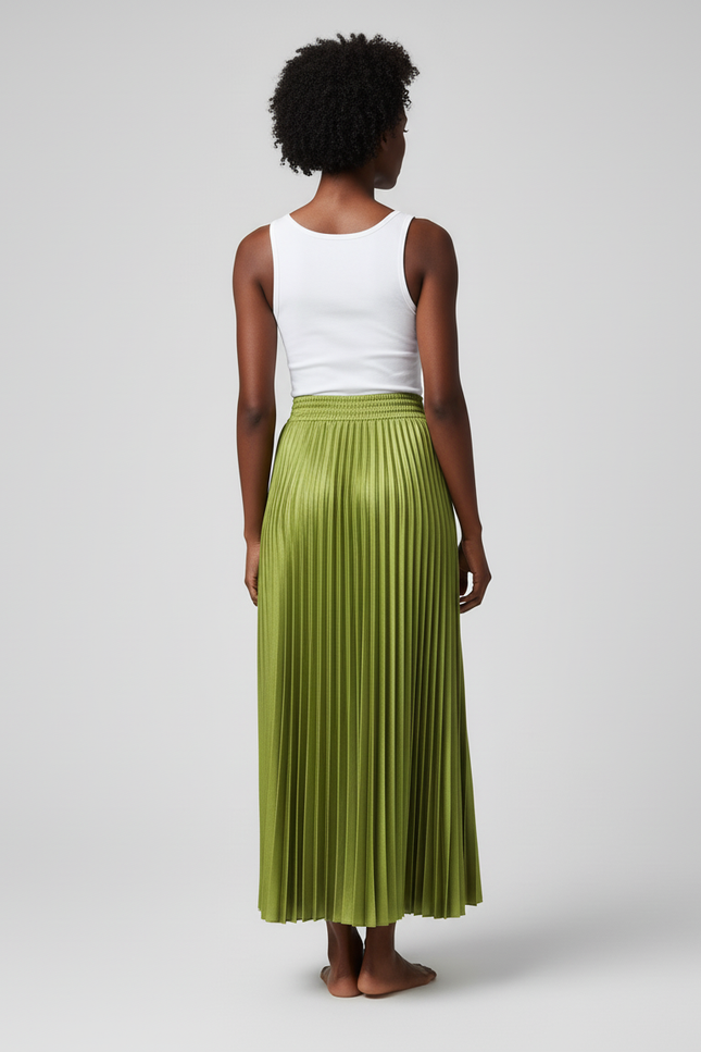 Jupe Longue Satin Vert Olive
