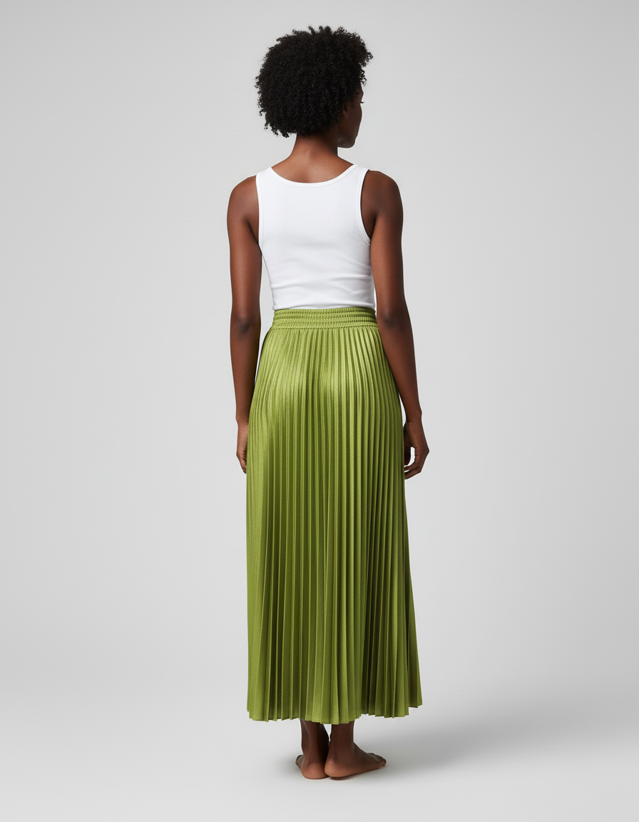 Jupe Longue Satin Vert Olive