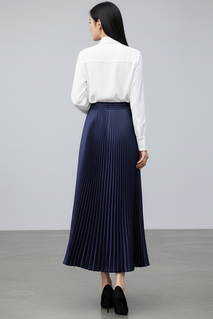 Jupe Plissée Bleu Marine Satin