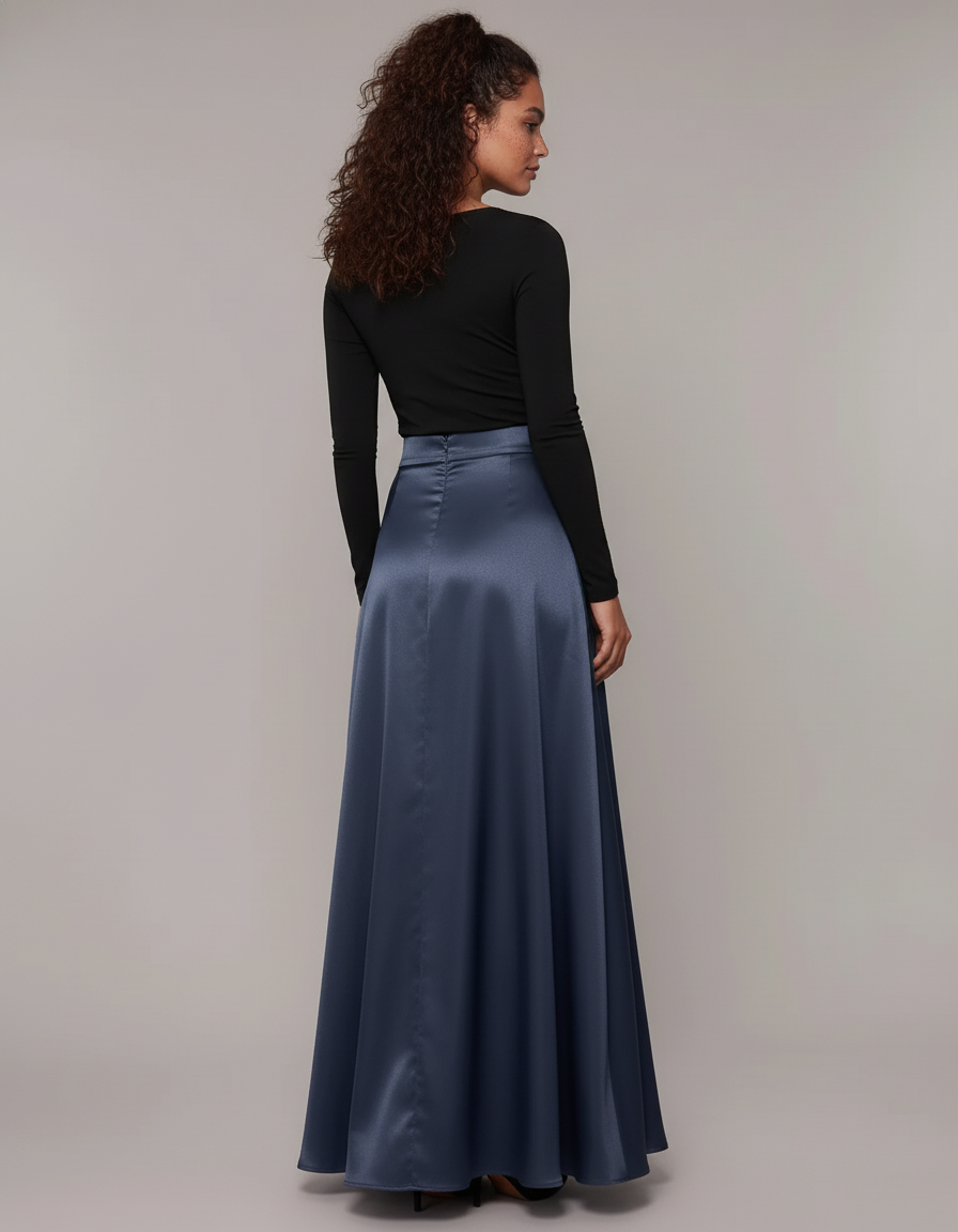 Jupe Bleu Acier Satin