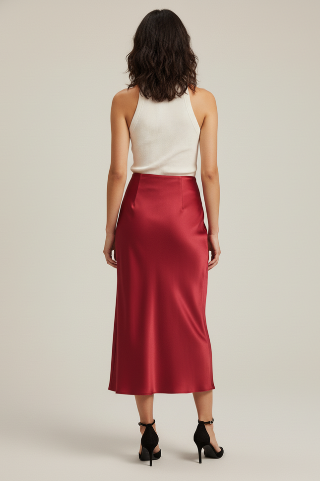 Jupe En Satin Bordeaux