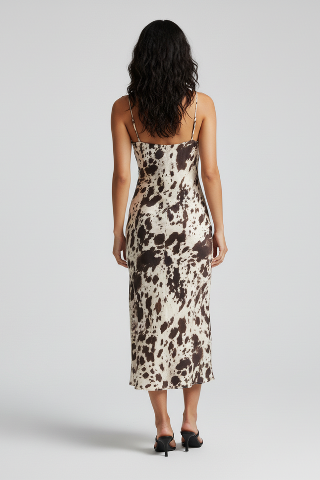 Jupe Satin Imprimé Animal Midi Fluide