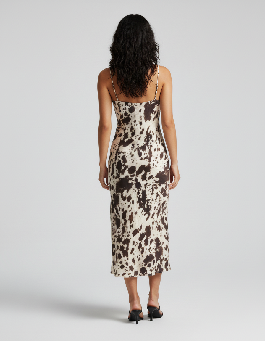 Jupe Satin Imprimé Animal Midi Fluide