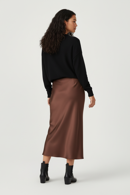 Jupe Satin Marron Fluide Élégante