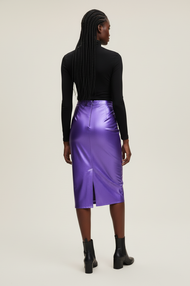 Jupe Crayon Satin Taille Haute