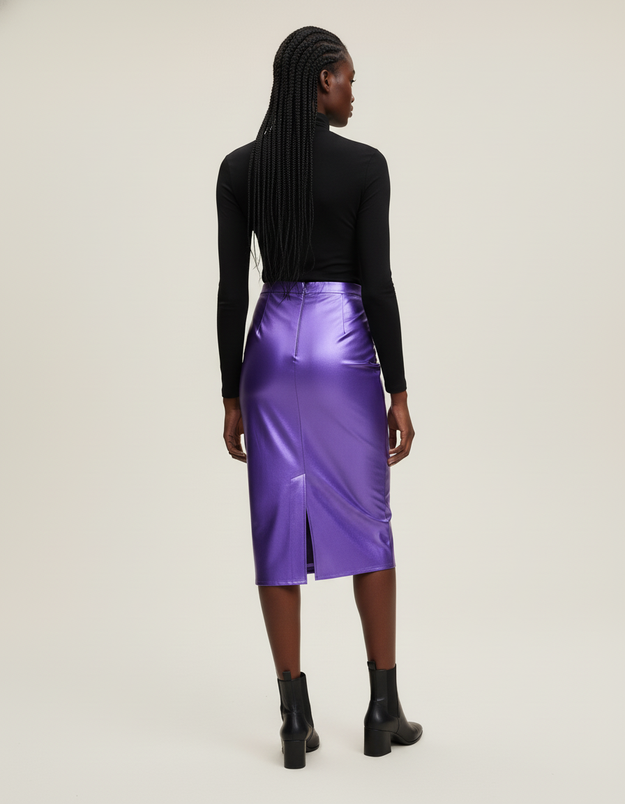 Jupe Crayon Satin Taille Haute