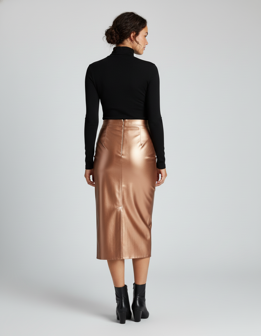 Jupe Satin Bronze Brillante Chic