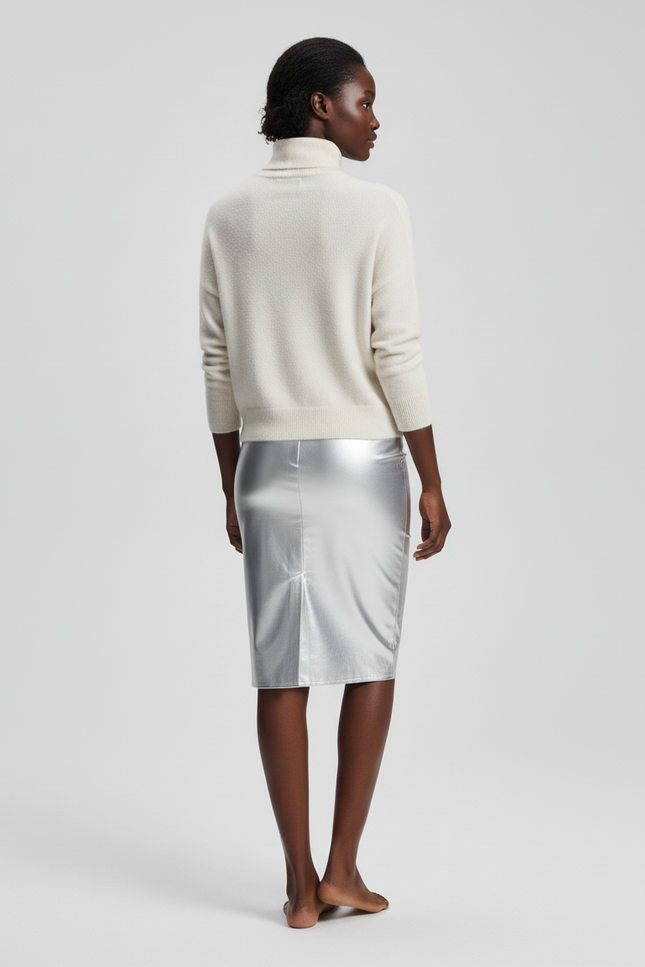 Jupe Satin Argentée Brillante Chic