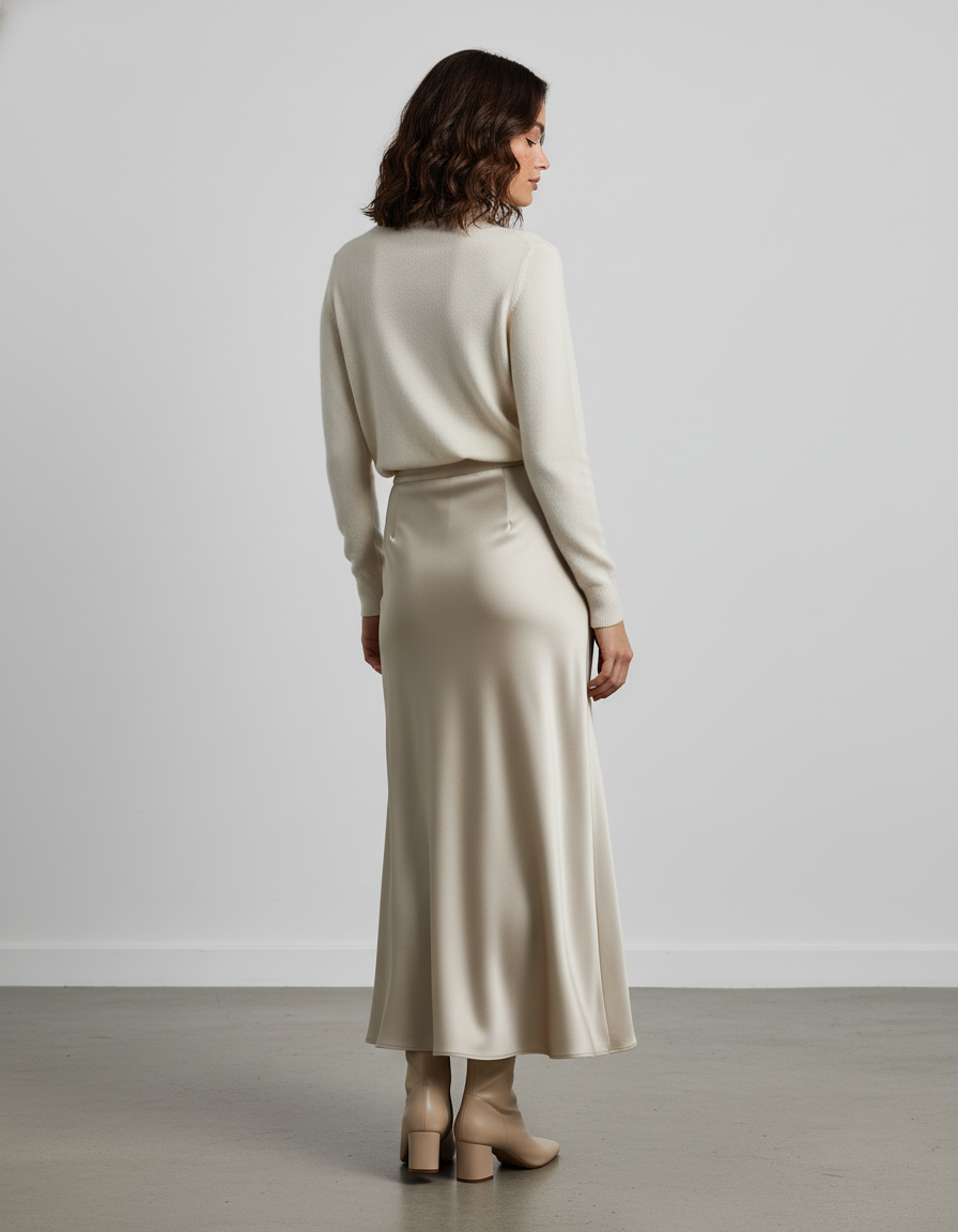 Jupe Longue Satin Creme
