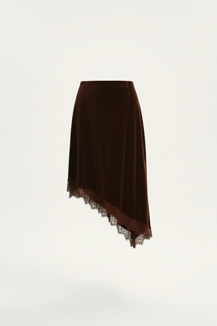 Jupe Satin Marron Dentelle Chic